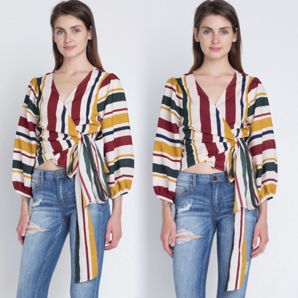 Striped chic wrapped long sleeve top - Picture 6 of 8
